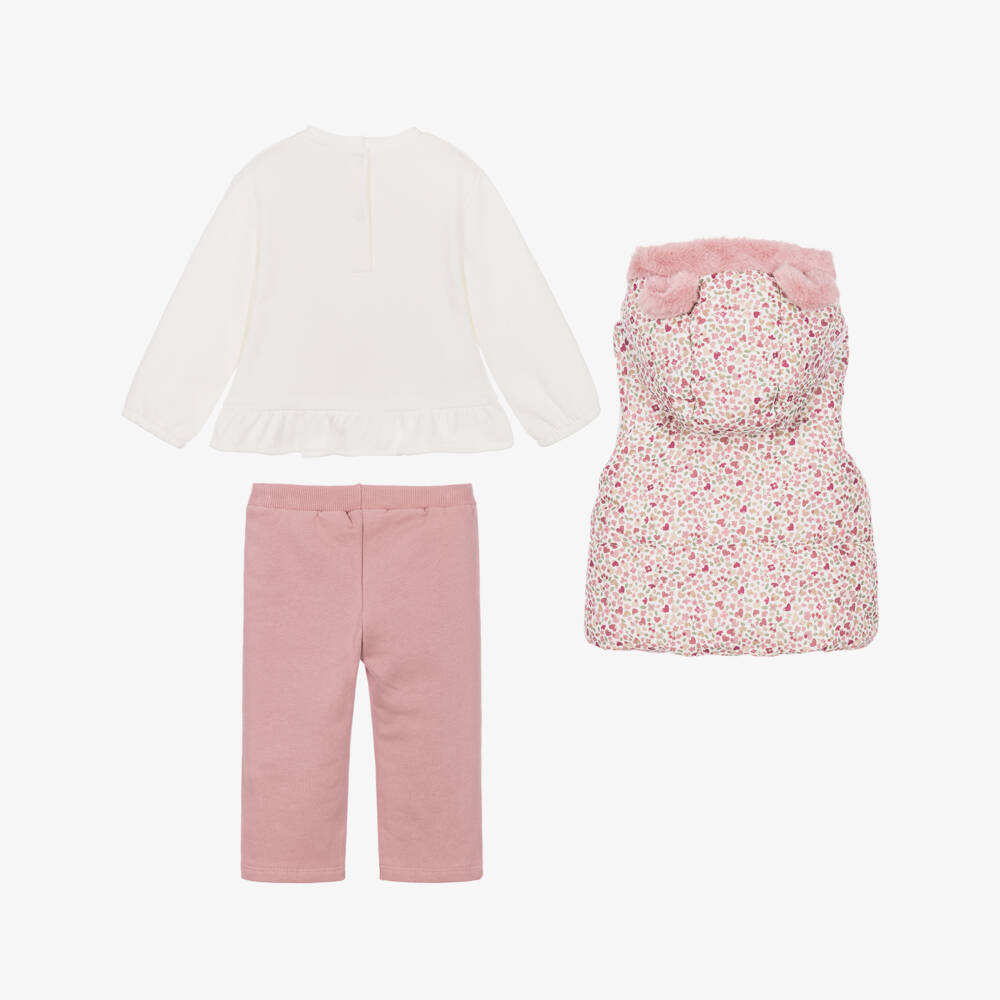 Mayoral Newborn-Girls Pink Top, Trousers & Padded Gilet Set | Childrensalon