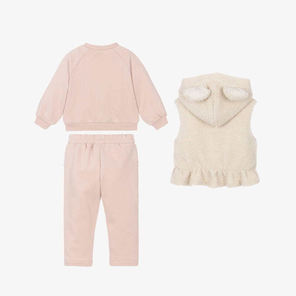 Mayoral-Girls Pink Tracksuit Set with Bouclé Gilet | Childrensalon