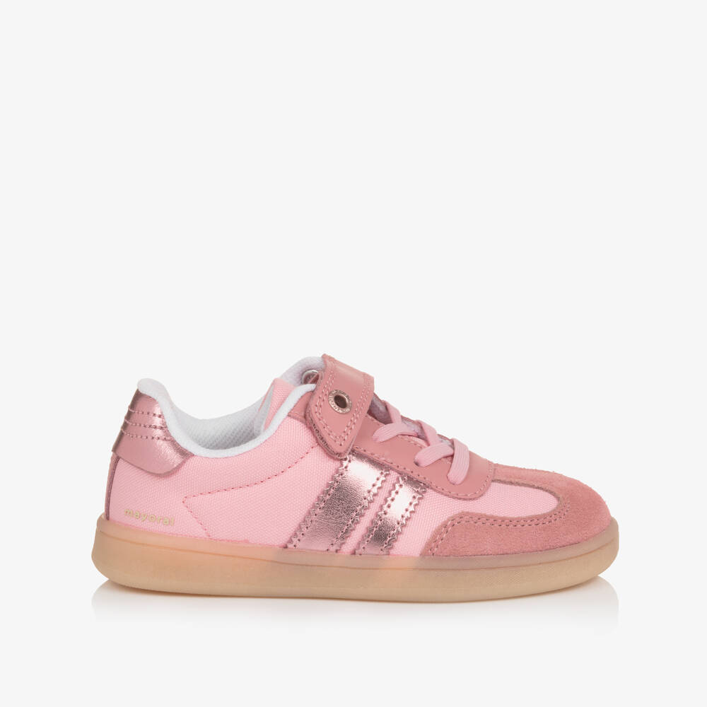 Mayoral-Girls Pink Trainers with Suede Leather Trims | Childrensalon
