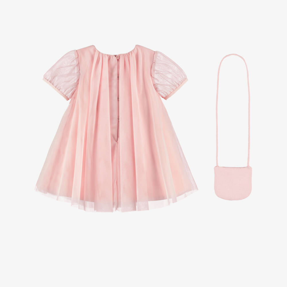 Mayoral-Girls Pink Tulle Dress & Cherry Bag | Childrensalon