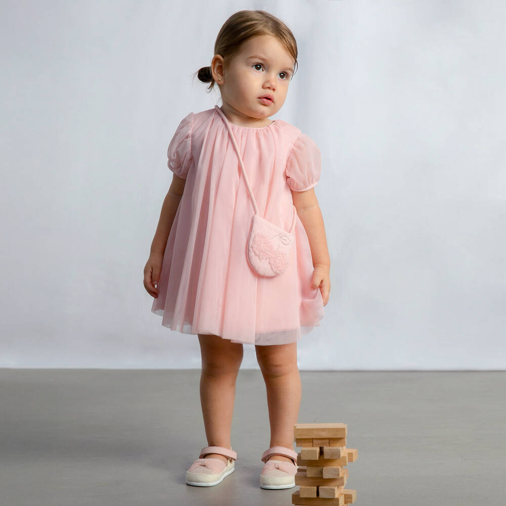 Mayoral-Girls Pink Tulle Dress & Cherry Bag | Childrensalon