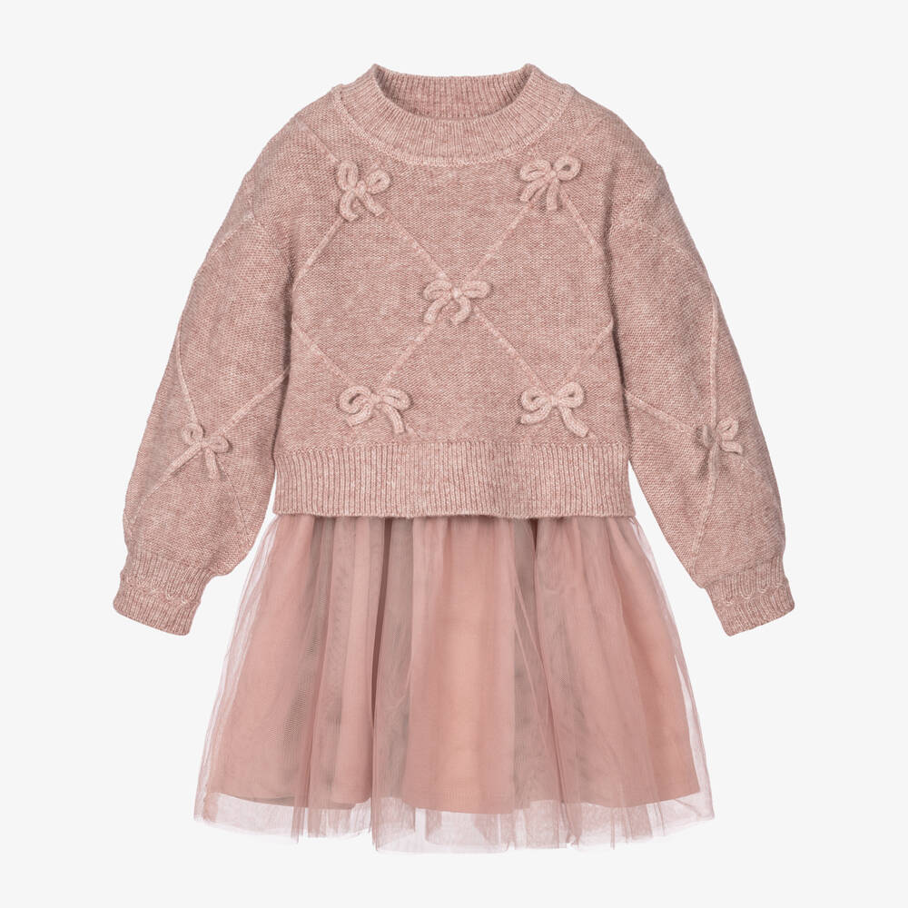 Mayoral-Girls Pink Tulle Dress & Sparkly Sweater Set | Childrensalon