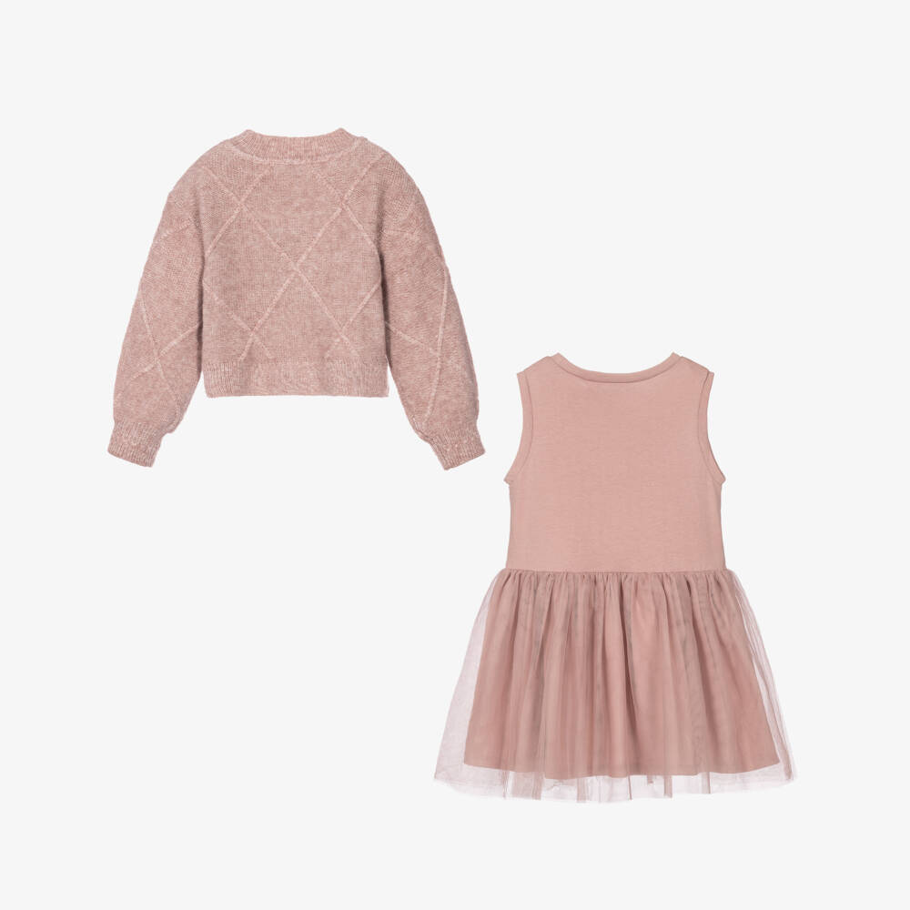Mayoral-Girls Pink Tulle Dress & Sparkly Sweater Set | Childrensalon