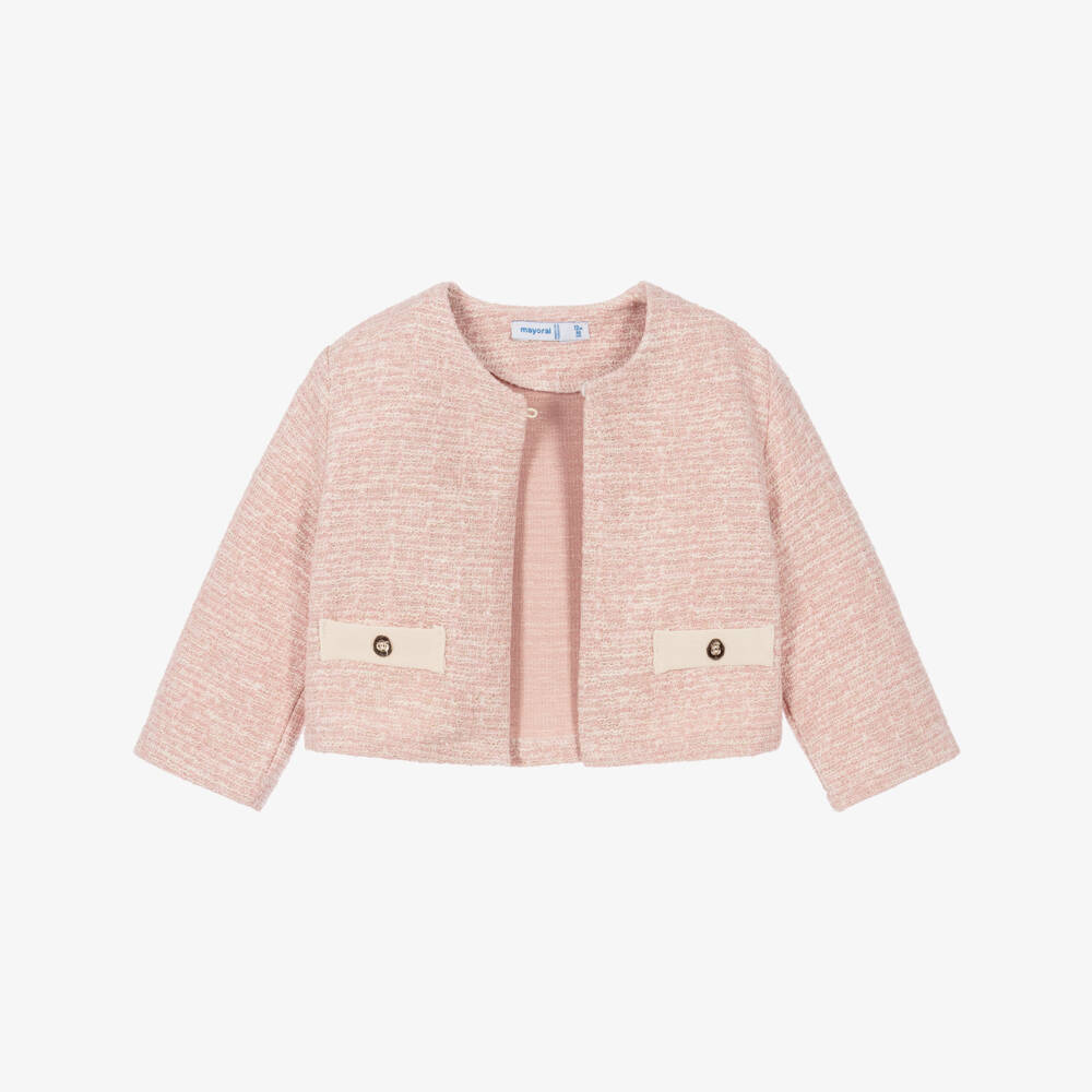 Mayoral-Girls Pink Tweed Jacket & Skirt Set | Childrensalon
