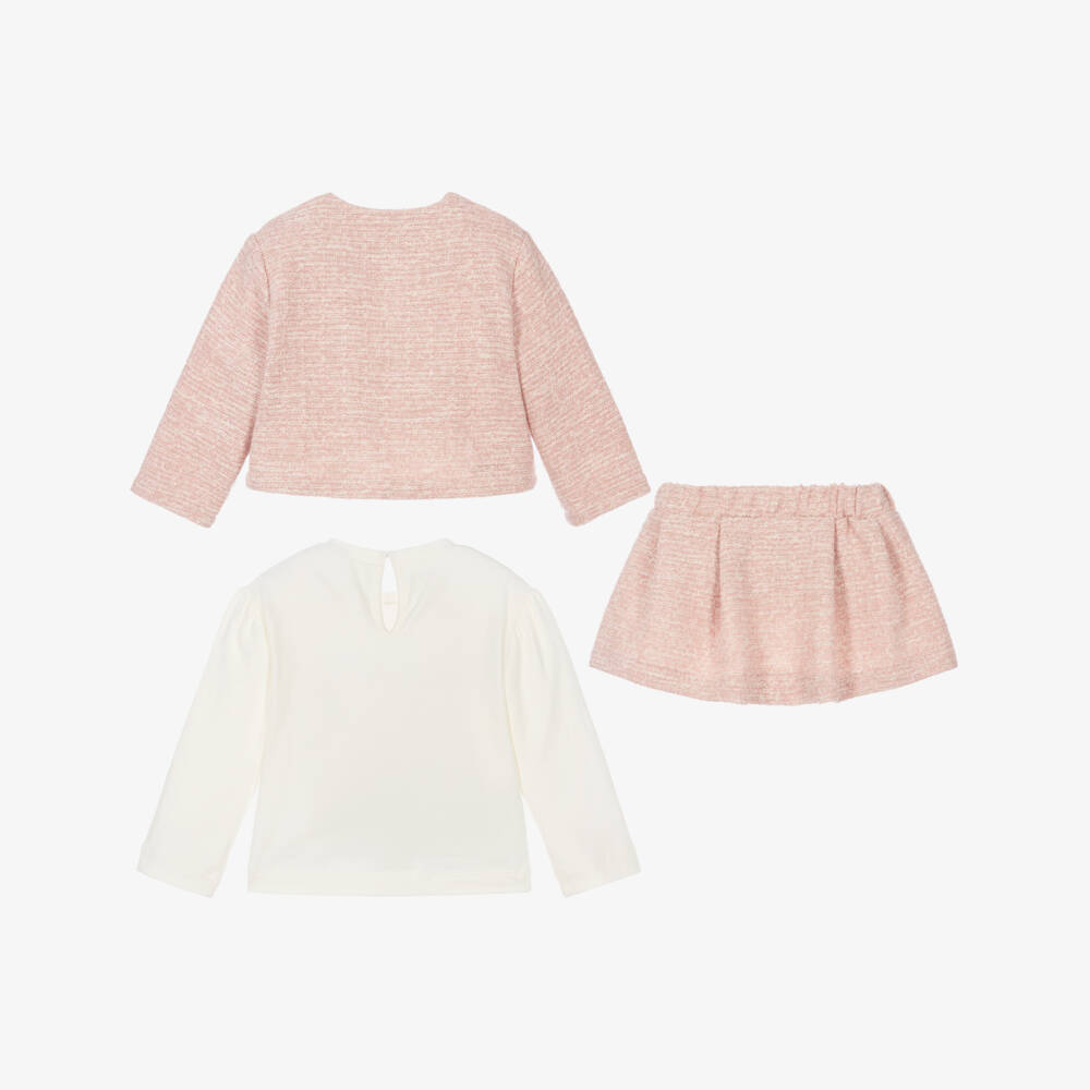 Mayoral-Girls Pink Tweed Jacket & Skirt Set | Childrensalon