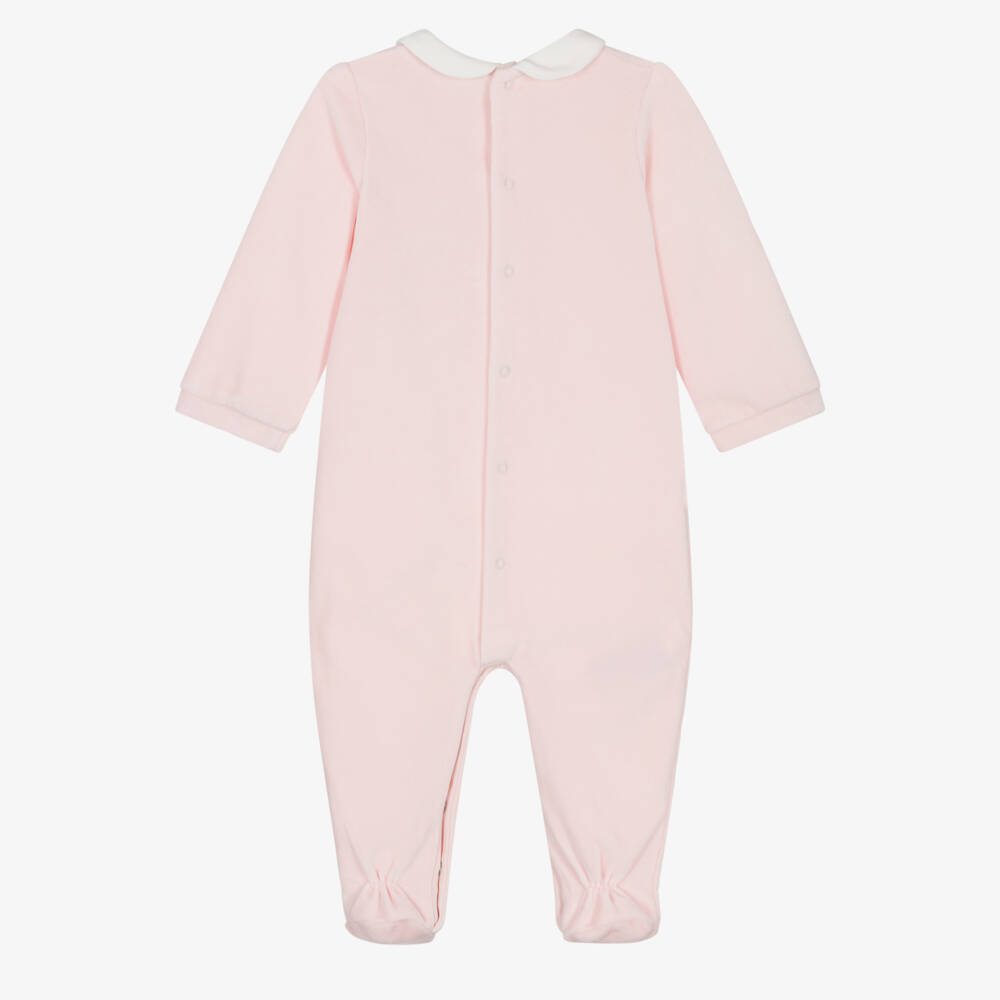 Mayoral-Girls Pink Velour Babygrow with Embroidered Flowers | Childrensalon
