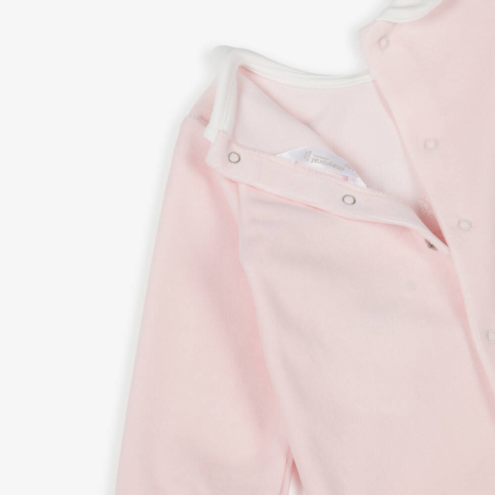 Mayoral-Girls Pink Velour Babygrow with Embroidered Flowers | Childrensalon