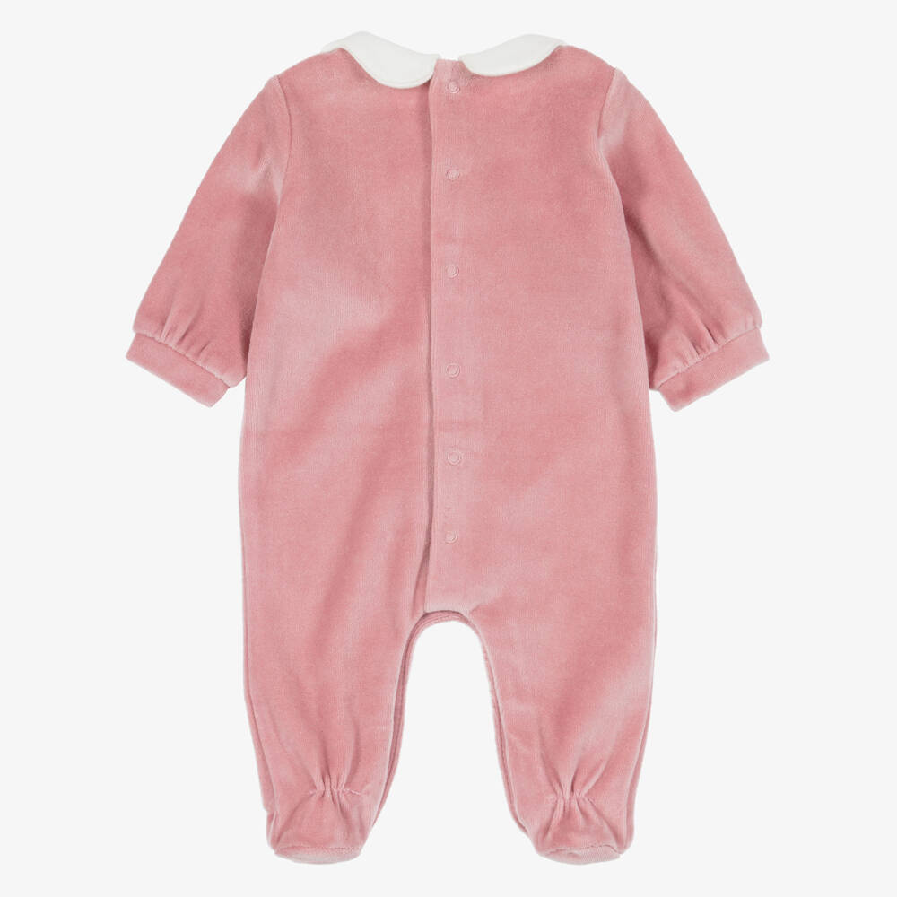 Mayoral Newborn-Girls Pink Velour Babygrow with Scalloped Collar | Childrensalon