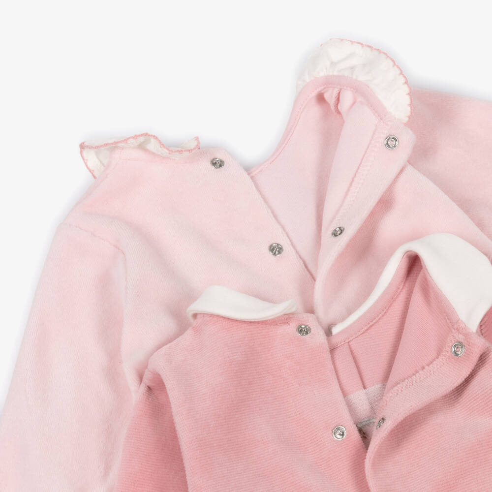 Mayoral Для новорожденных-Girls Pink Velour Babygrows with Puppy Appliqués (2 Pack) | Childrensalon