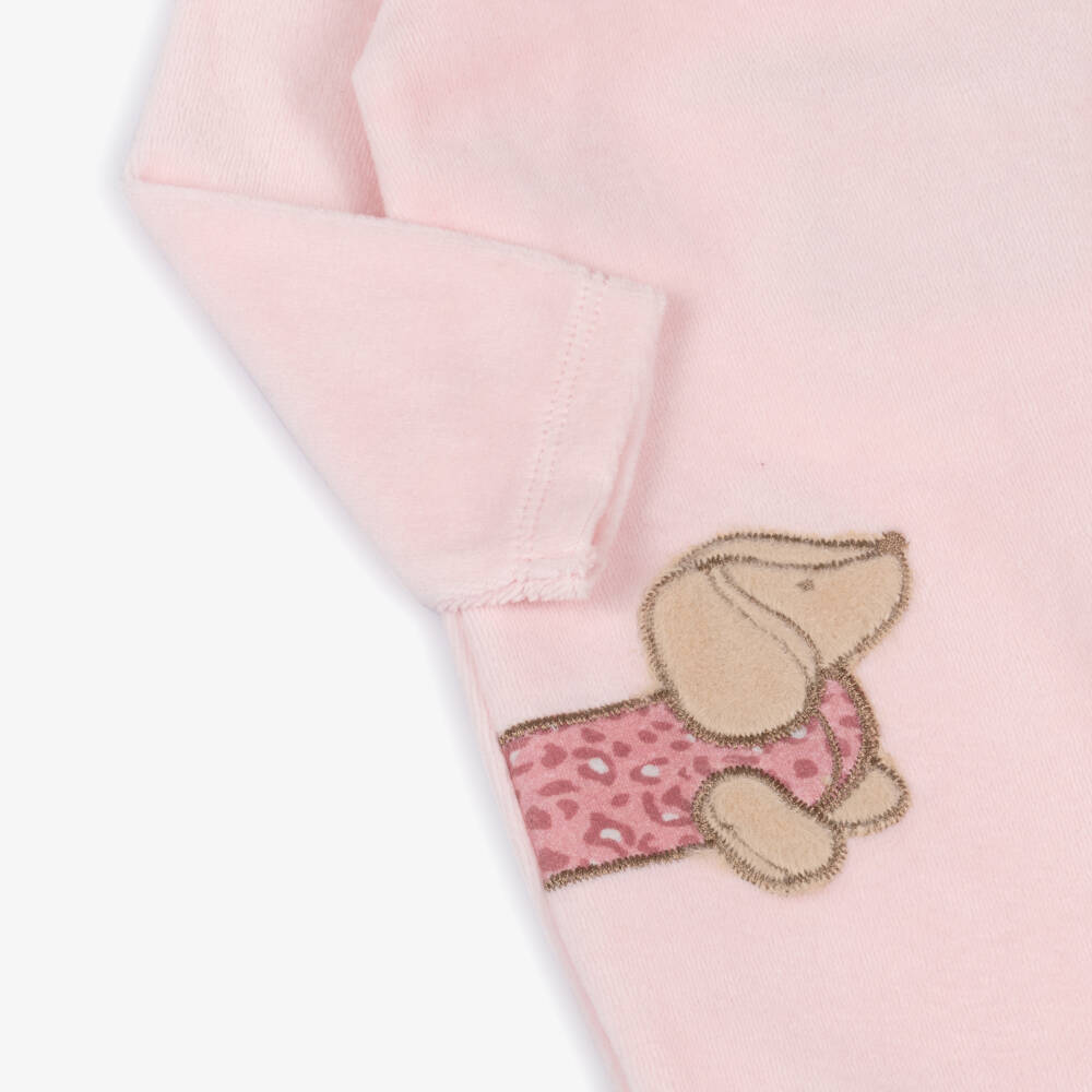 Mayoral Для новорожденных-Girls Pink Velour Babygrows with Puppy Appliqués (2 Pack) | Childrensalon