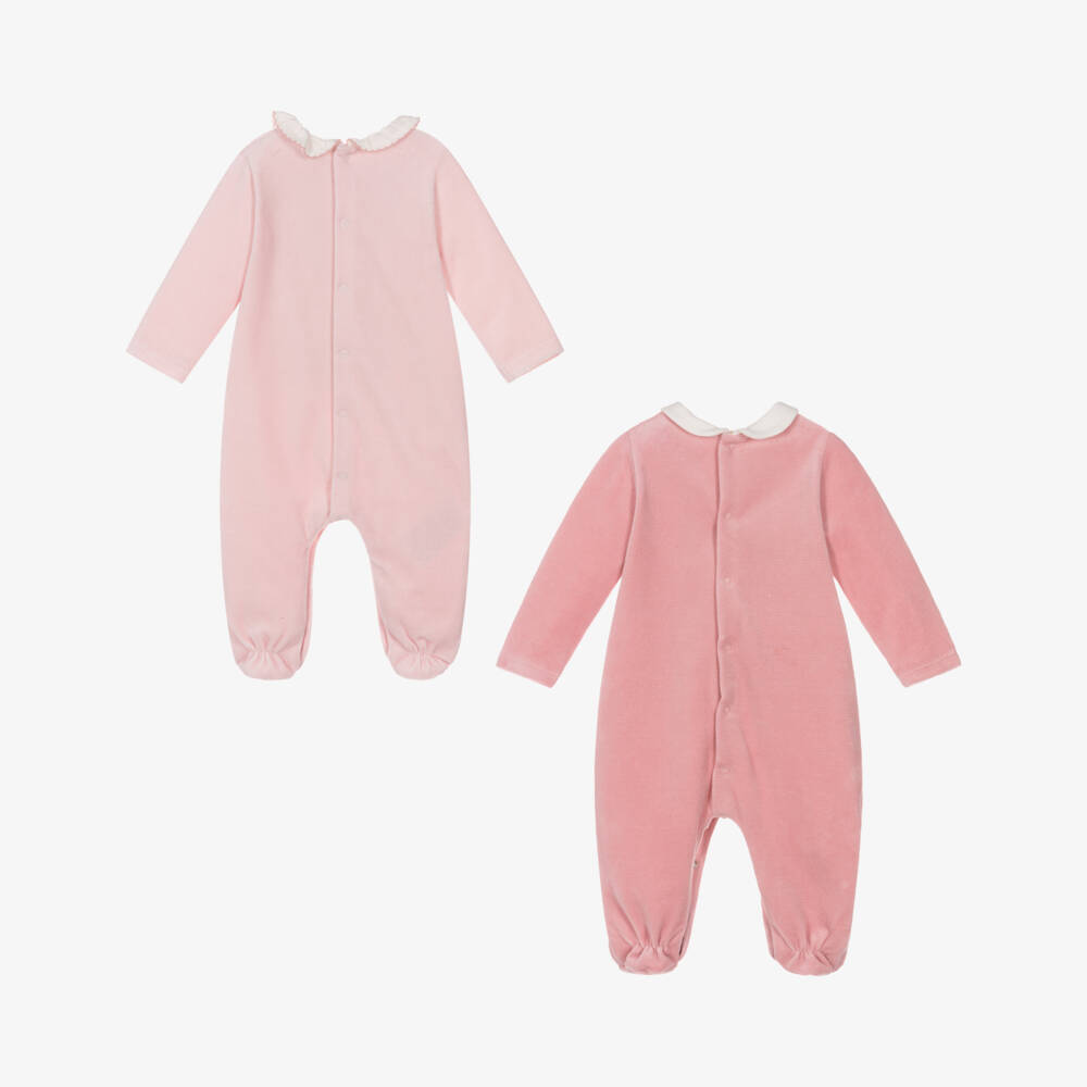 Mayoral Для новорожденных-Girls Pink Velour Babygrows with Puppy Appliqués (2 Pack) | Childrensalon