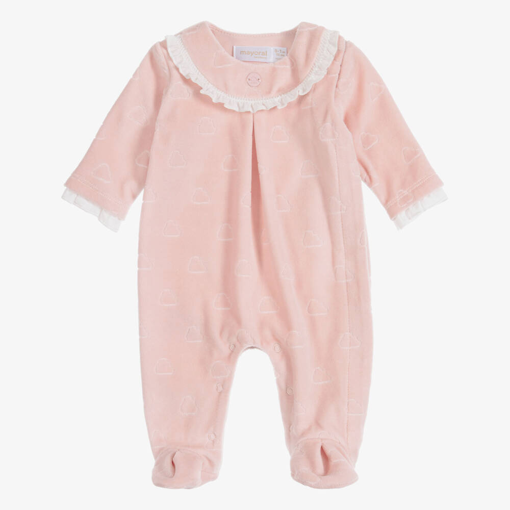 Mayoral Для новорожденных-Girls Pink Velour Cloud Babygrow | Childrensalon
