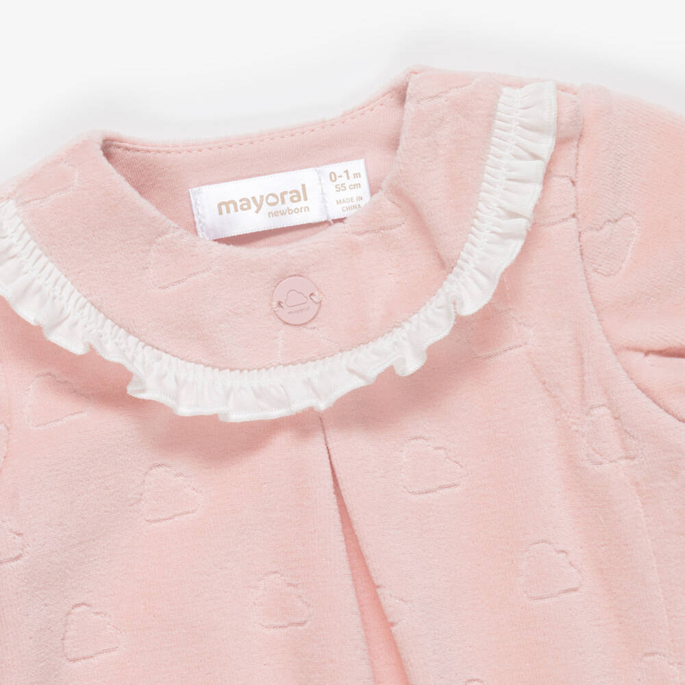 Mayoral Для новорожденных-Girls Pink Velour Cloud Babygrow | Childrensalon