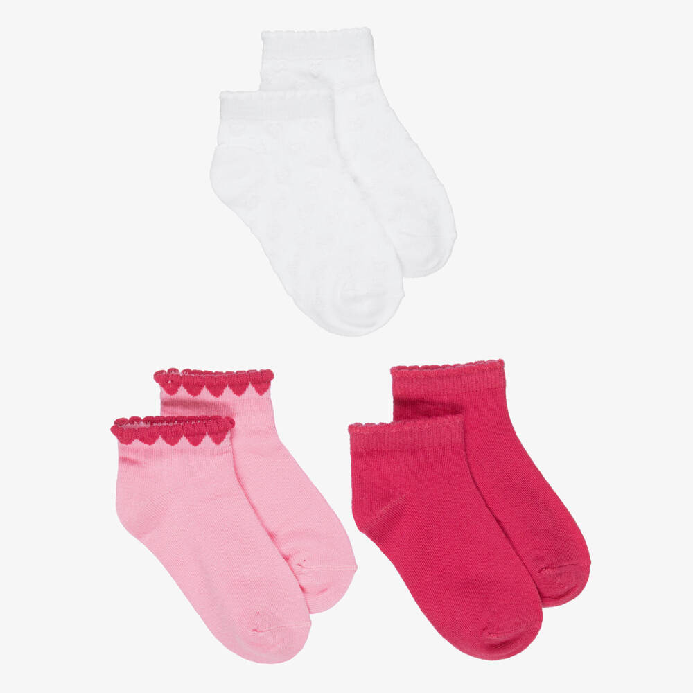 Mayoral-Girls Pink & White Cotton Ankle Socks (3 Pack) | Childrensalon