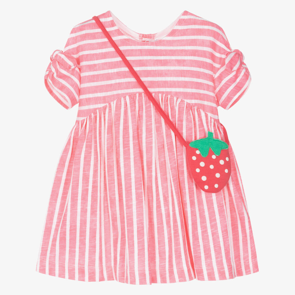 Mayoral-Girls Pink & White Stripe Cotton Jersey Dress Set | Childrensalon