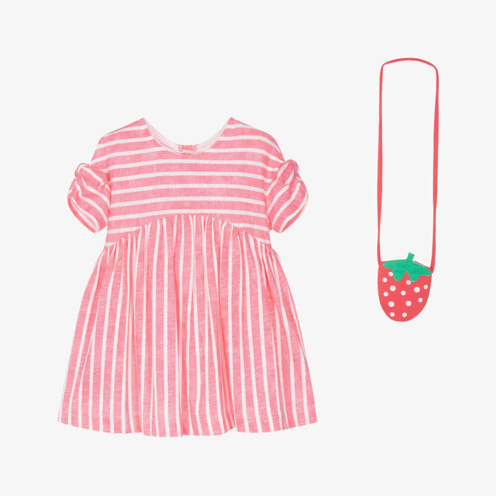 Mayoral-Girls Pink & White Stripe Cotton Jersey Dress Set | Childrensalon