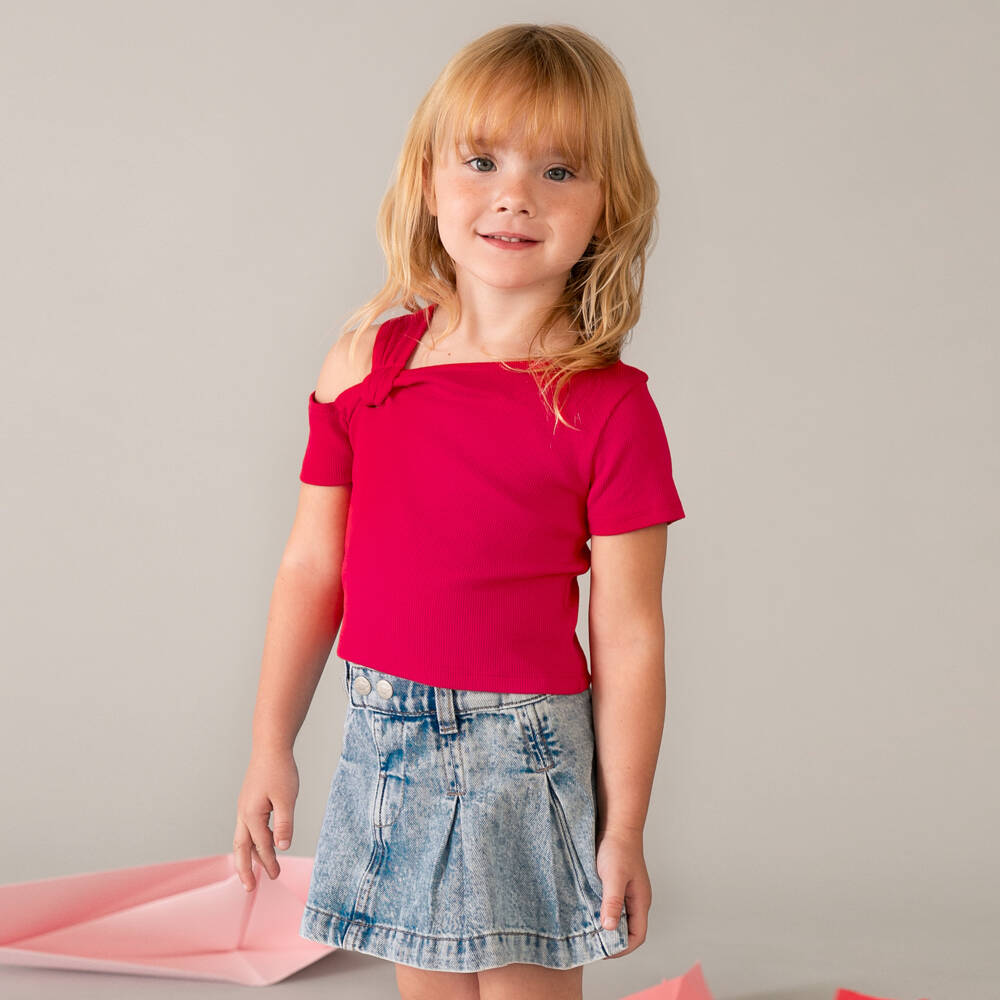 Mayoral-Girls Pleated Blue Denim Skirt | Childrensalon