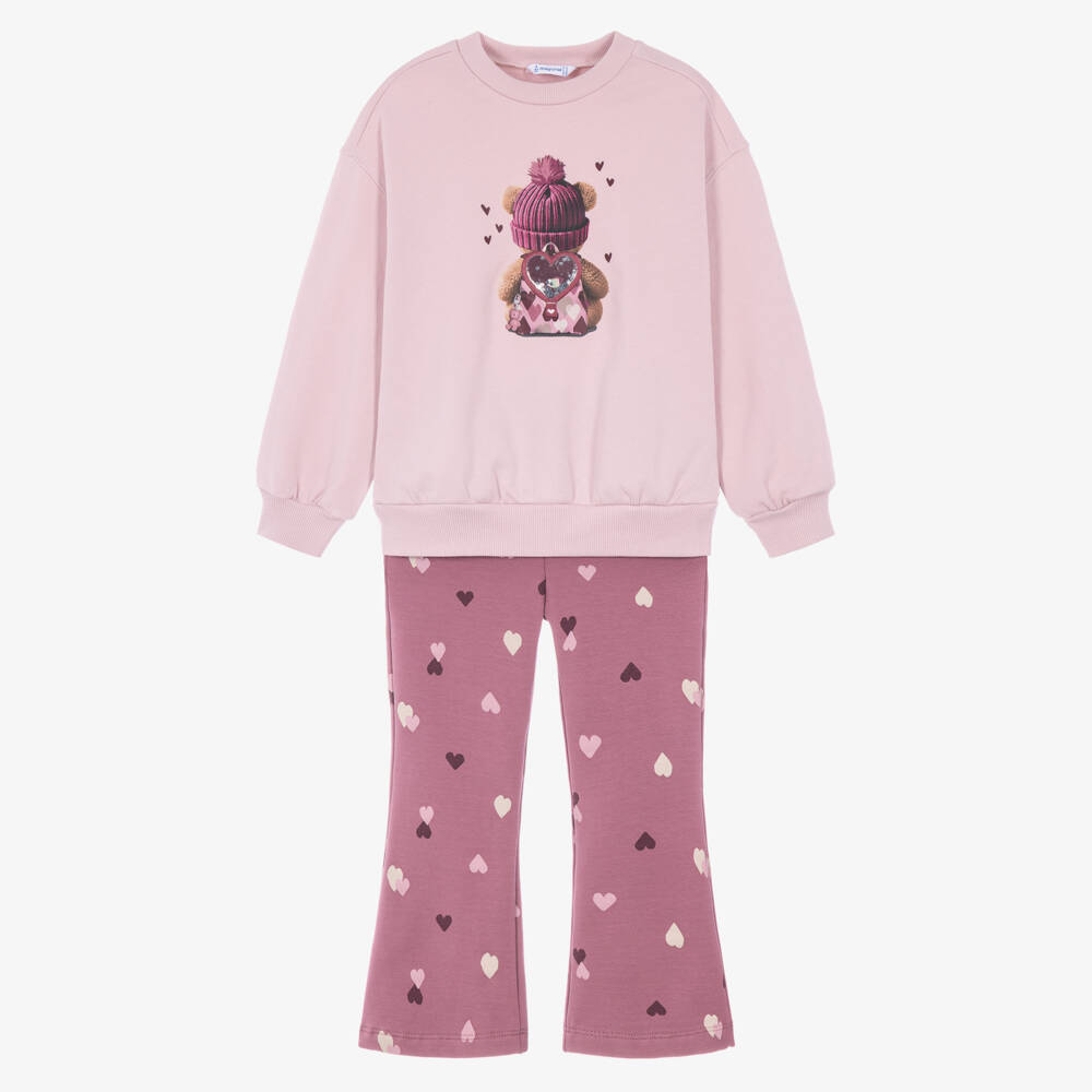 Mayoral-Girls Purple Flared Leggings Set with Heart Print | Childrensalon