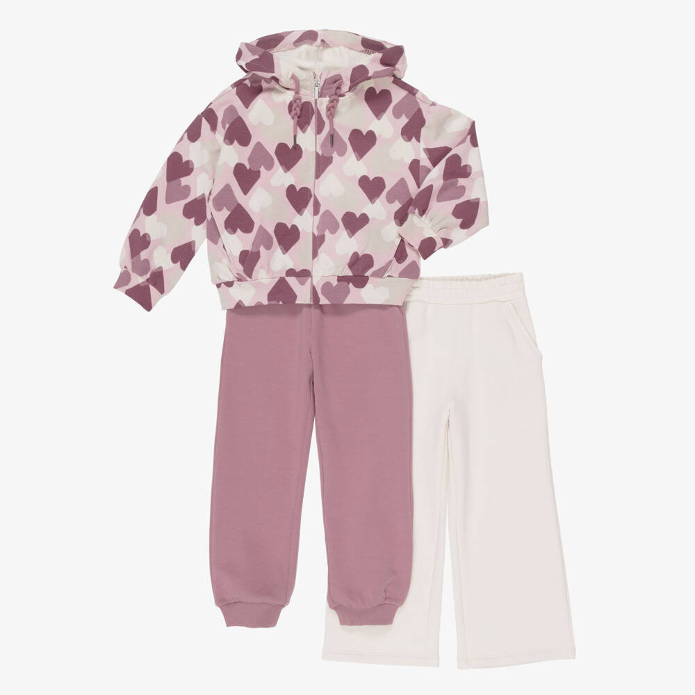 Mayoral-Girls Purple Heart Print Hooded Tracksuit Set | Childrensalon