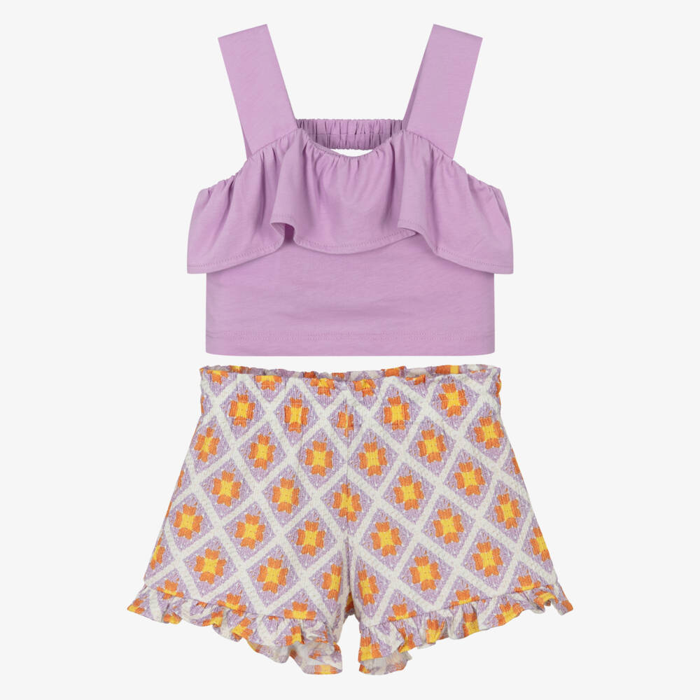 Mayoral-Girls Purple Printed Shorts Set | Childrensalon