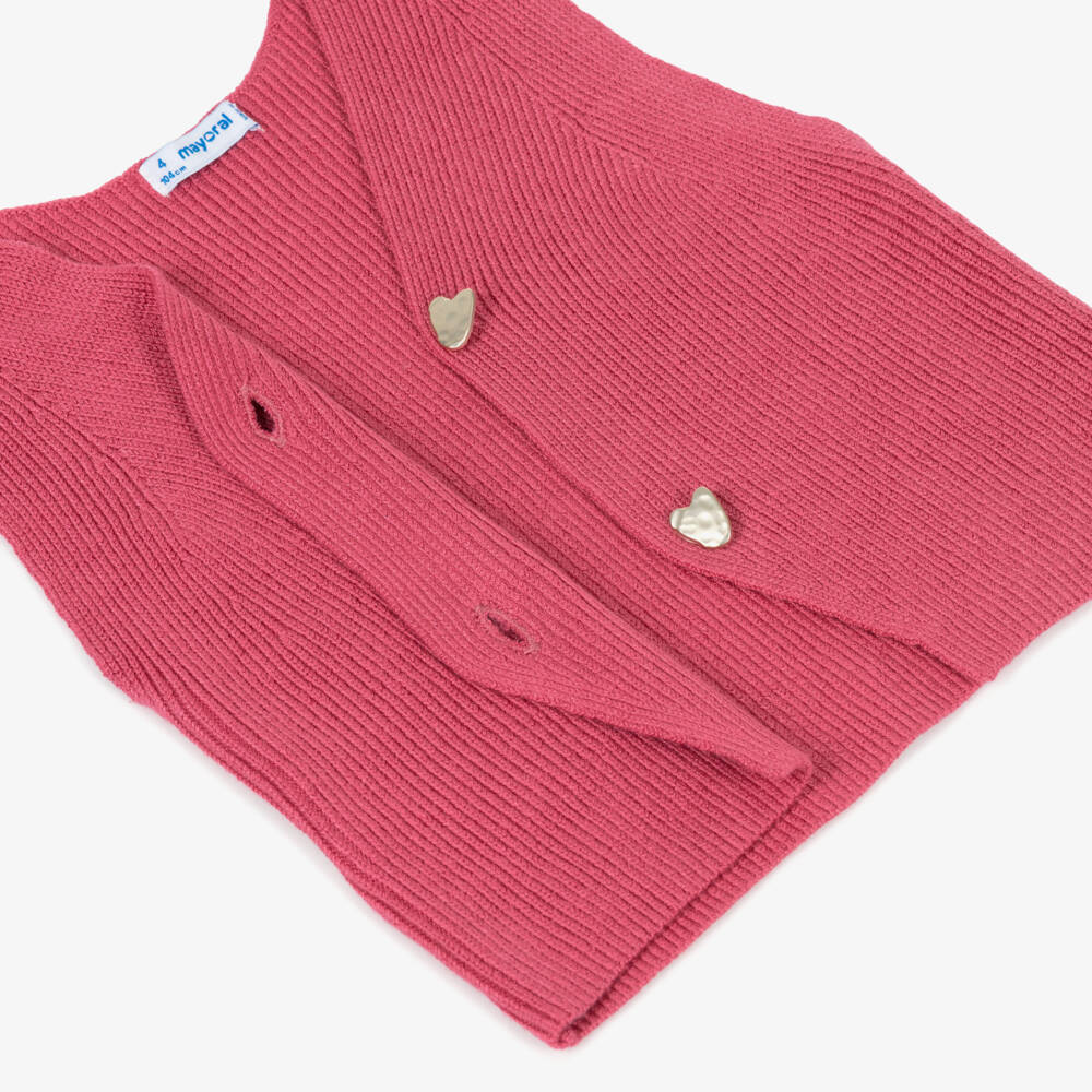 Mayoral-Girls Raspberry Pink Knitted Sleeveless Cardigan | Childrensalon