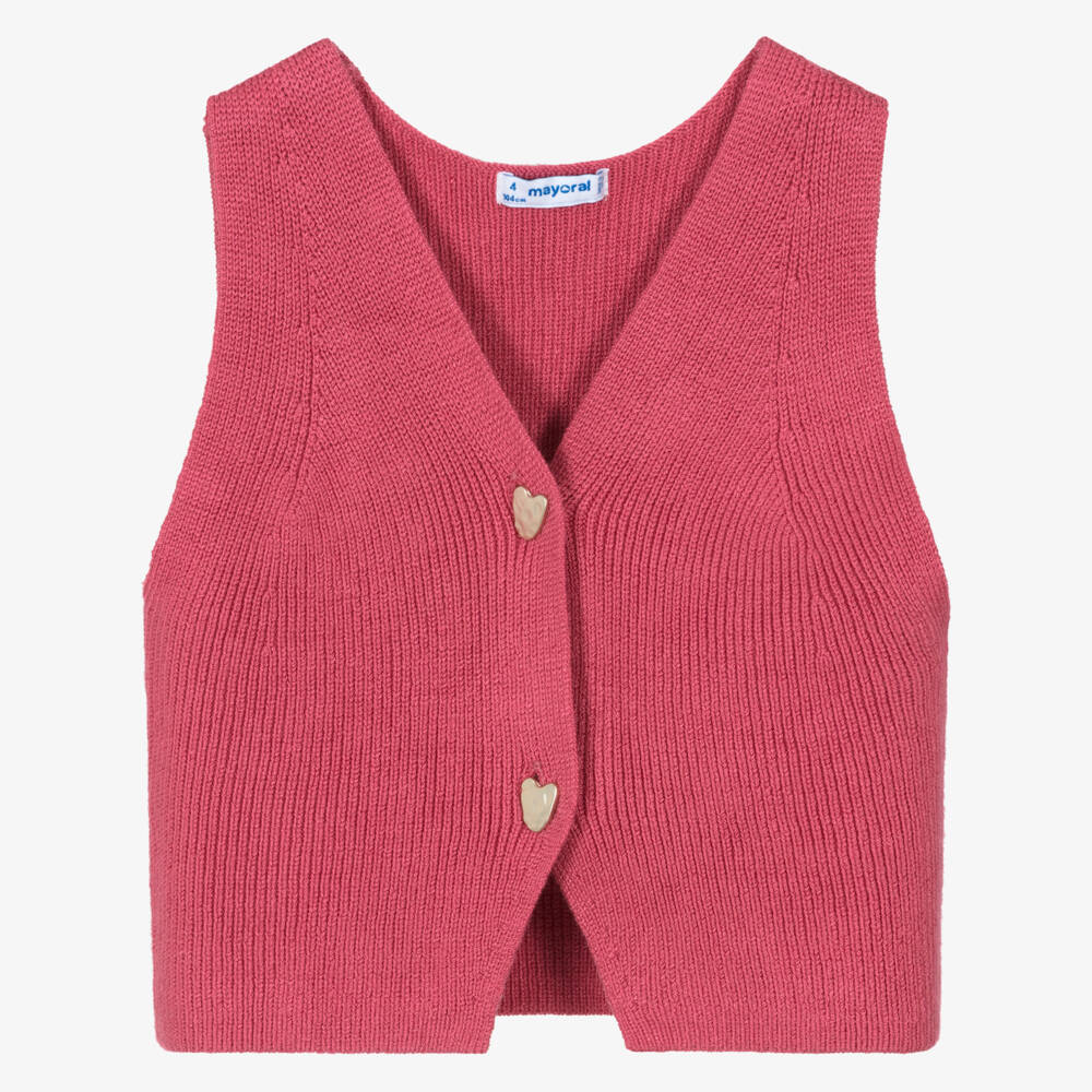 Mayoral-Girls Raspberry Pink Knitted Sleeveless Cardigan | Childrensalon