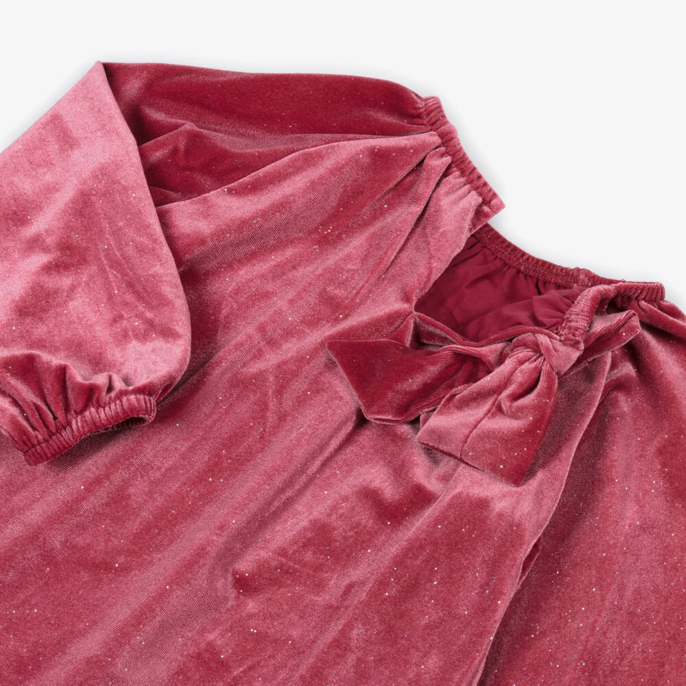 Mayoral-Girls Raspberry Pink Sparkly Velour Dress with Bow Detailing | Childrensalon