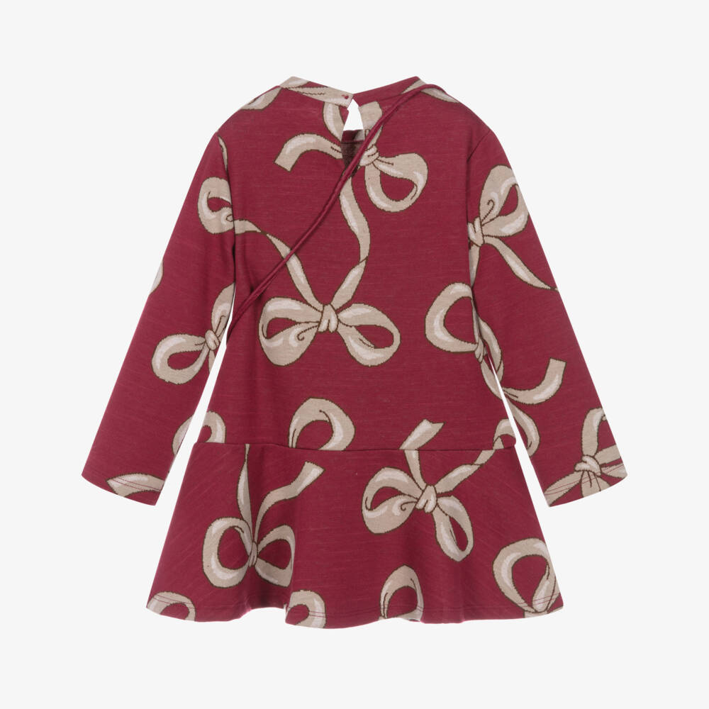 Mayoral-Girls Raspberry Red Bow Print Dress & Bag Set | Childrensalon