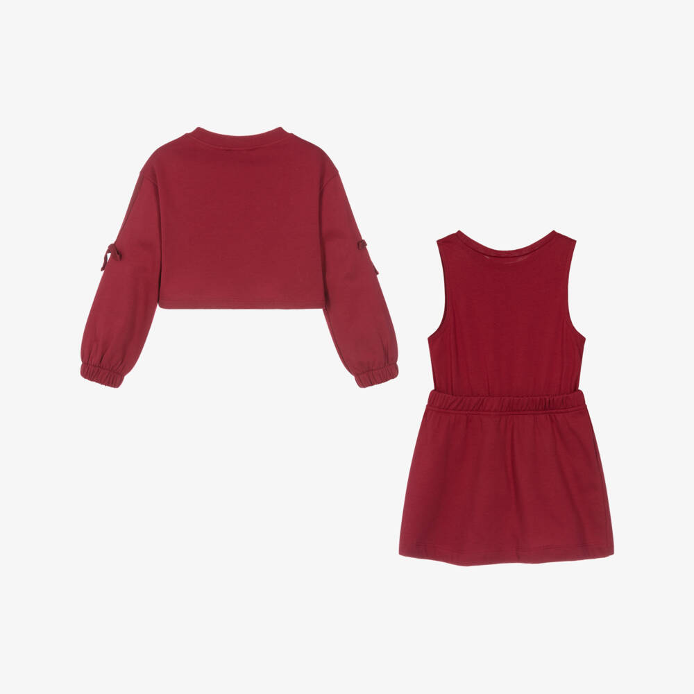 Mayoral-Girls Raspberry Red Cotton Jersey Amour Dress Set | Childrensalon