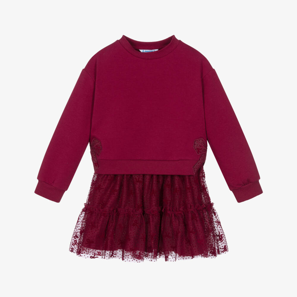 Mayoral-Girls Raspberry Red Tulle Skirt Set | Childrensalon