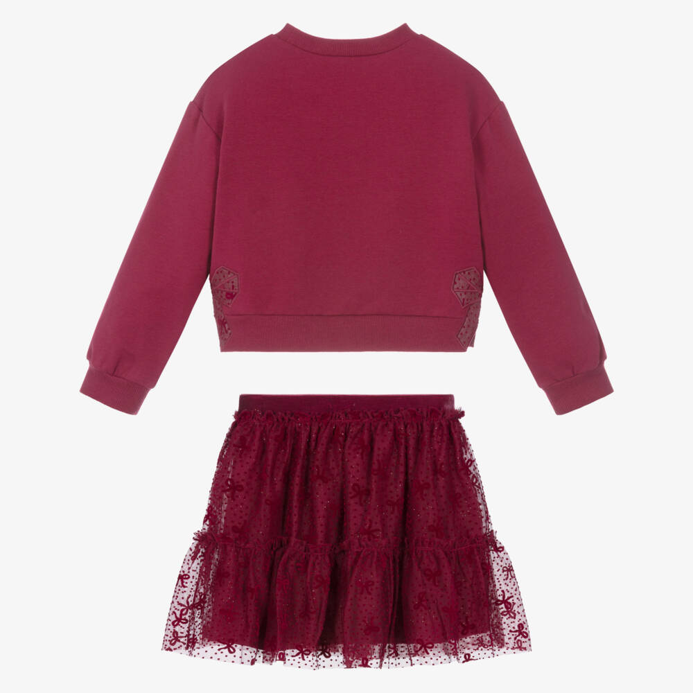 Mayoral-Girls Raspberry Red Tulle Skirt Set | Childrensalon