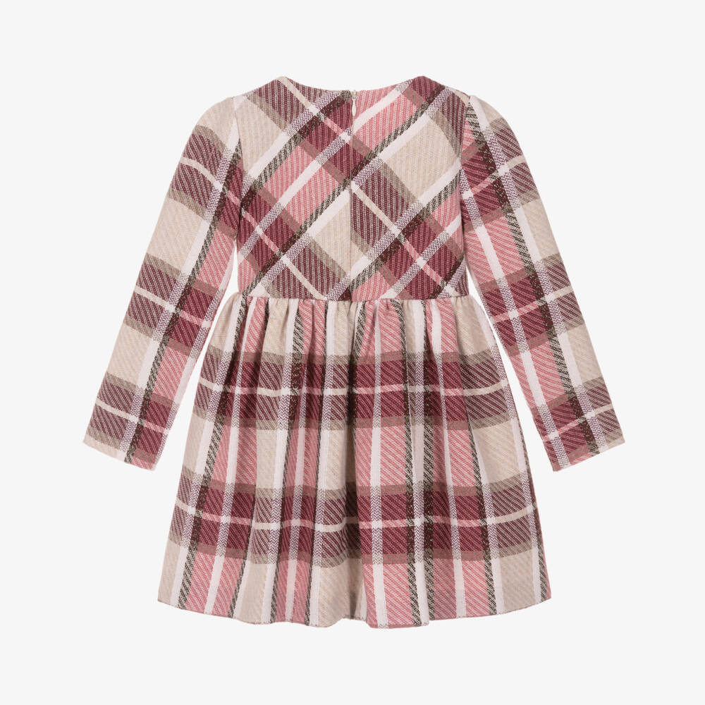 Mayoral-Girls Red & Beige Tartan Dress with Velvet Bow | Childrensalon