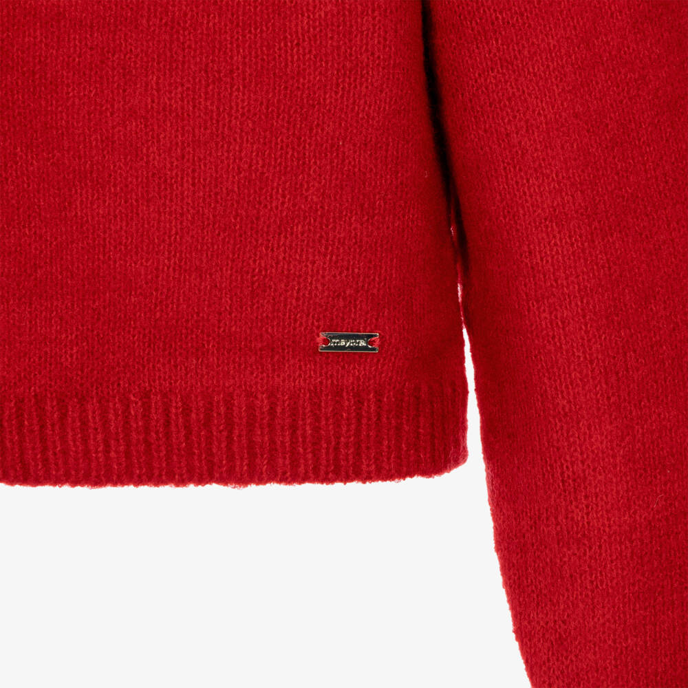 Mayoral-Girls Red Button-Down Cardigan with Bow Front | Childrensalon