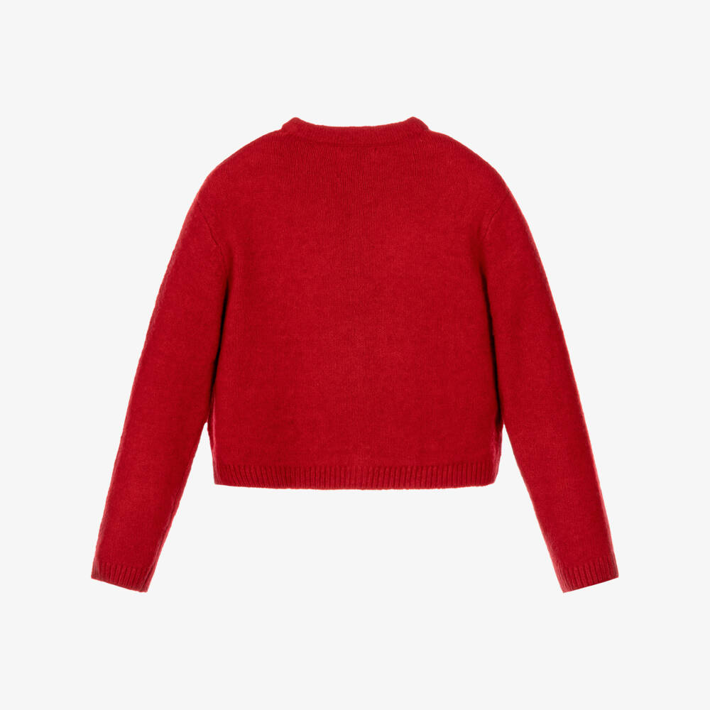 Mayoral-Girls Red Button-Down Cardigan with Bow Front | Childrensalon