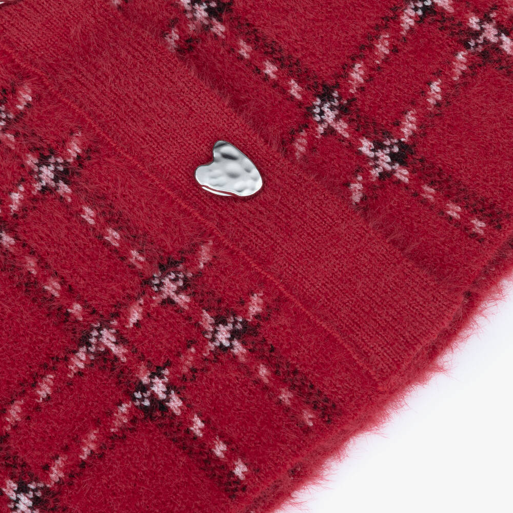Mayoral-Girls Red Check Fluffy Knit Skirt Set | Childrensalon