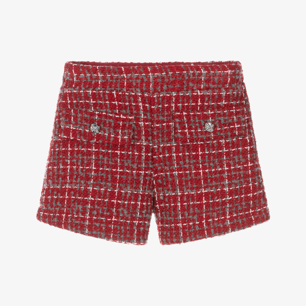 Mayoral-Girls Red Check Tweed Shorts  | Childrensalon