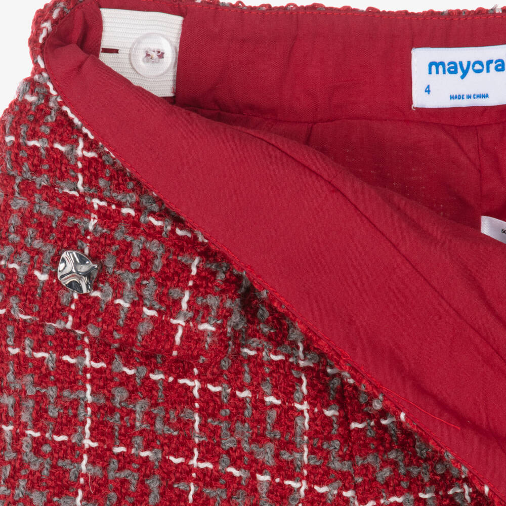Mayoral-Girls Red Check Tweed Shorts | Childrensalon