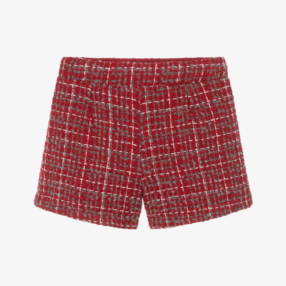 Mayoral-Girls Red Check Tweed Shorts | Childrensalon