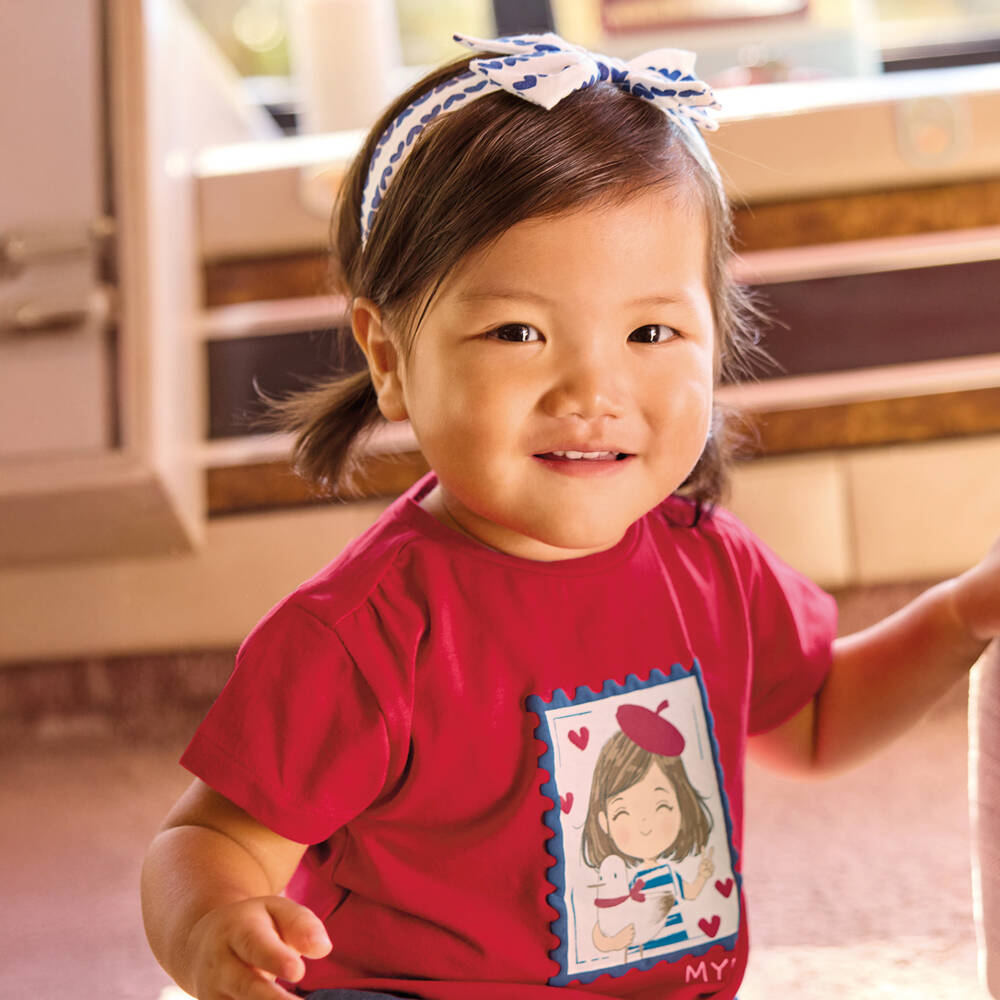 Mayoral-Красная хлопковая футболка с повязкой с сердечками для девочек | Childrensalon