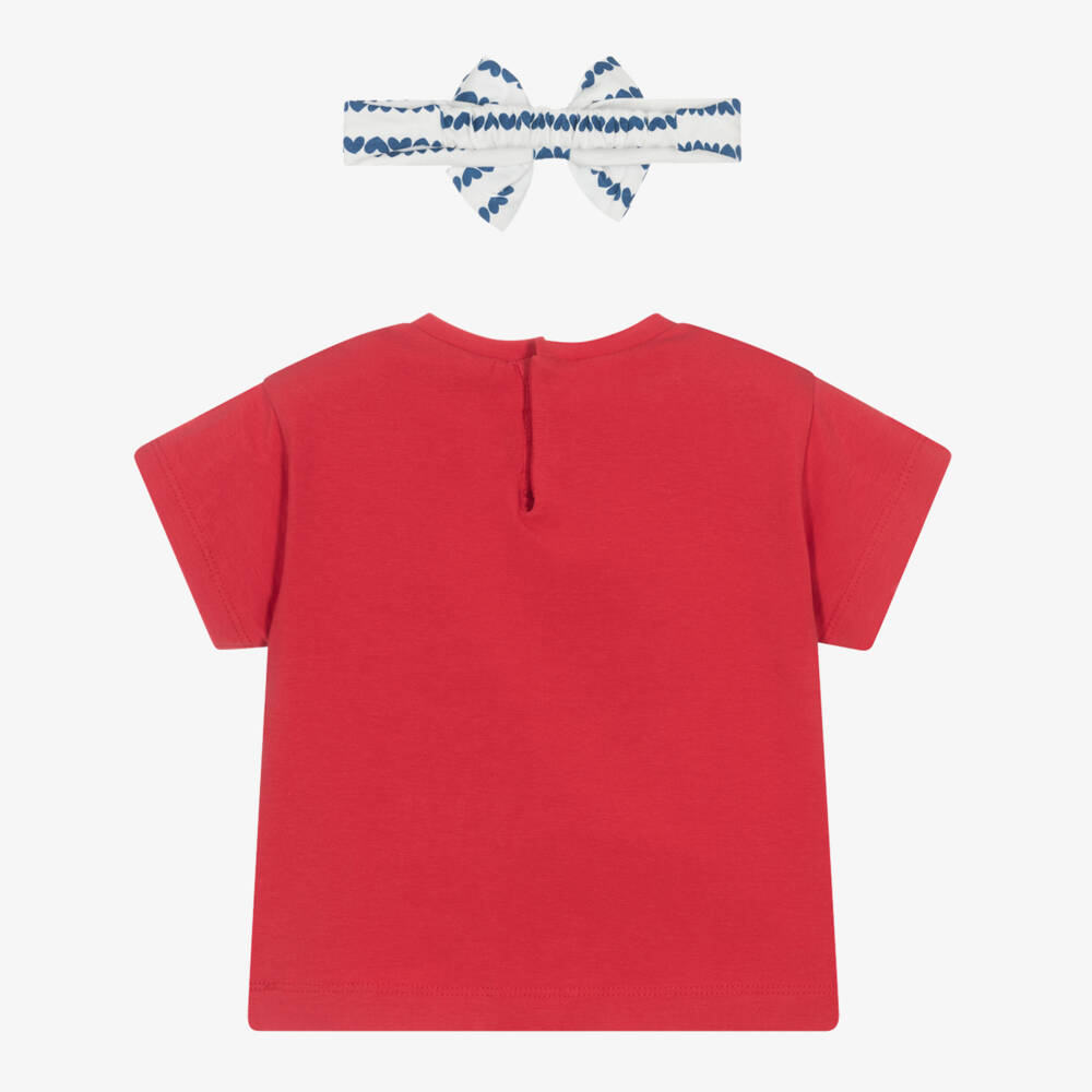 Mayoral-Красная хлопковая футболка с повязкой с сердечками для девочек | Childrensalon