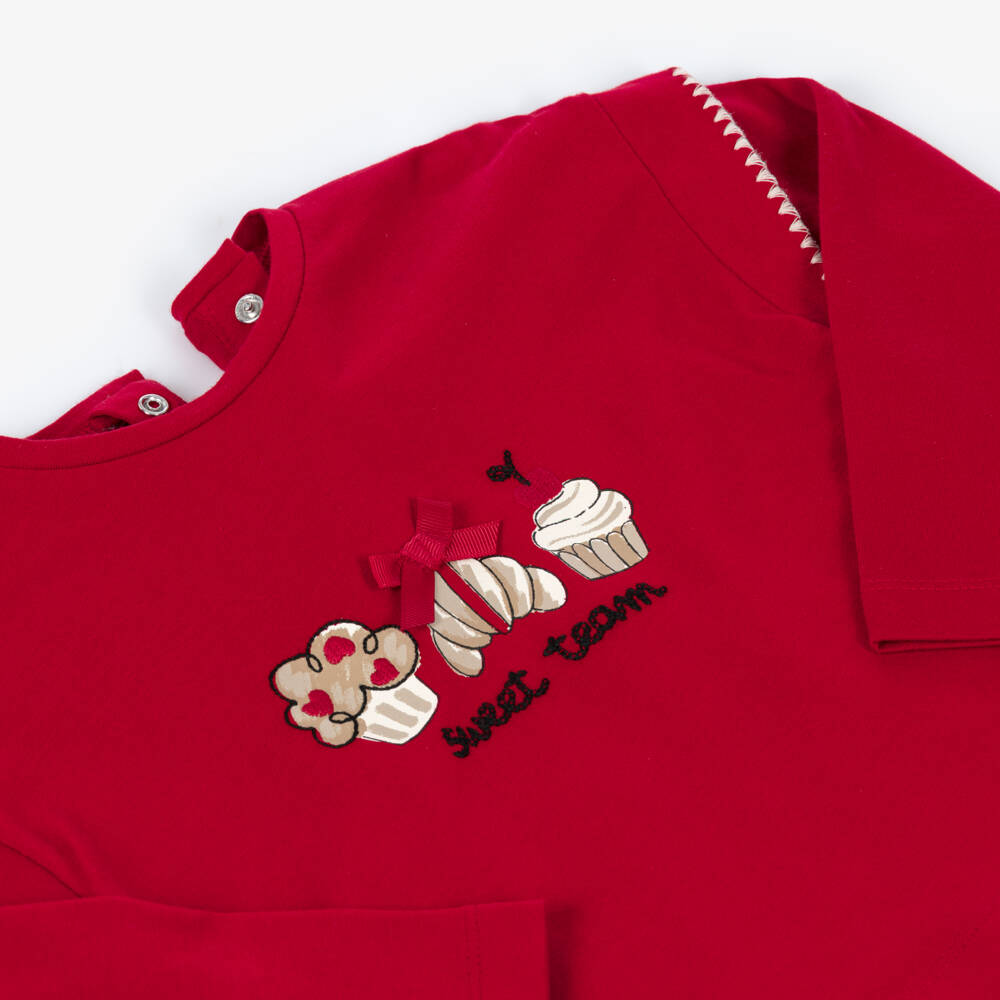 Mayoral-Girls Red Cotton Top with Pastries Print | Childrensalon