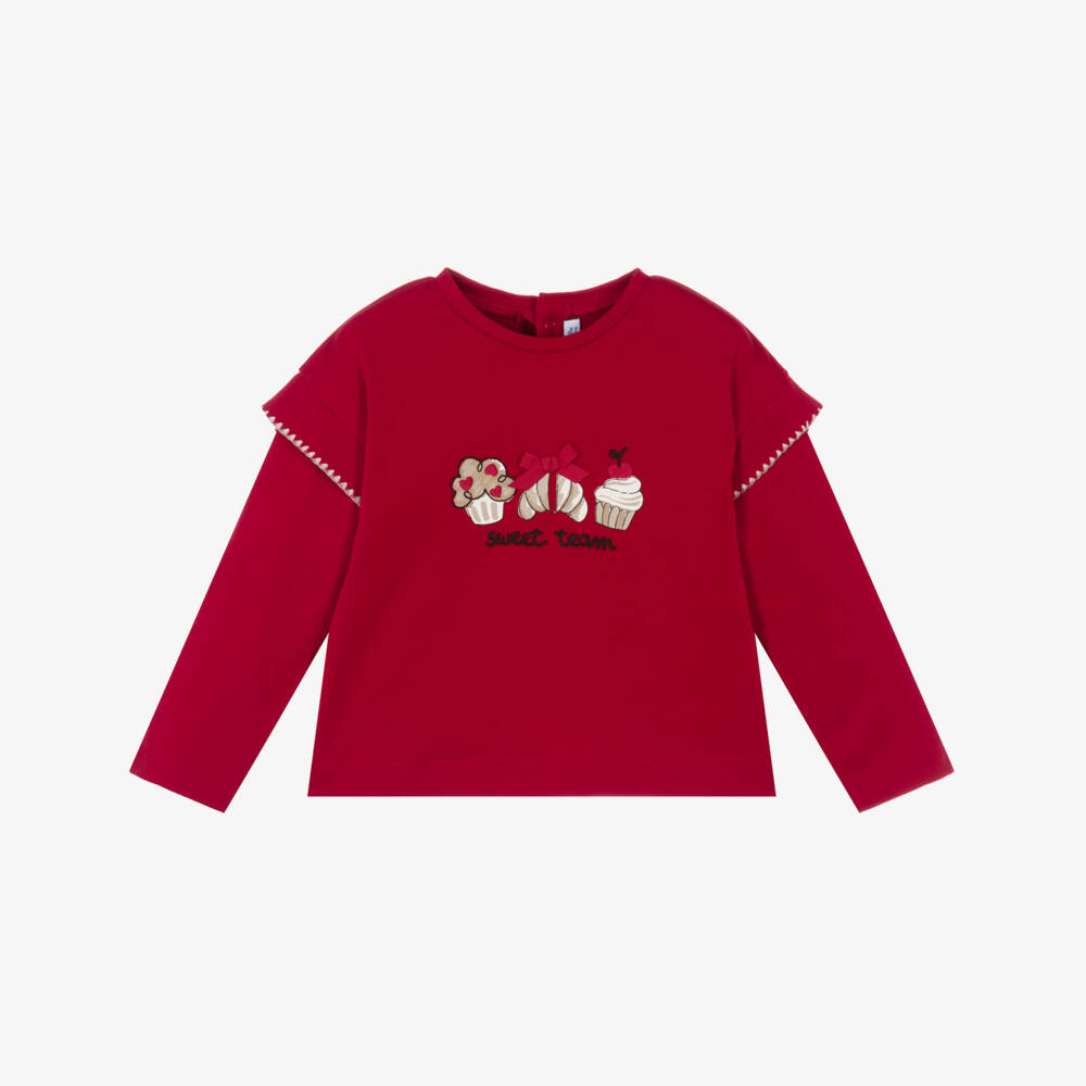 Mayoral-Girls Red Cotton Top with Pastries Print | Childrensalon