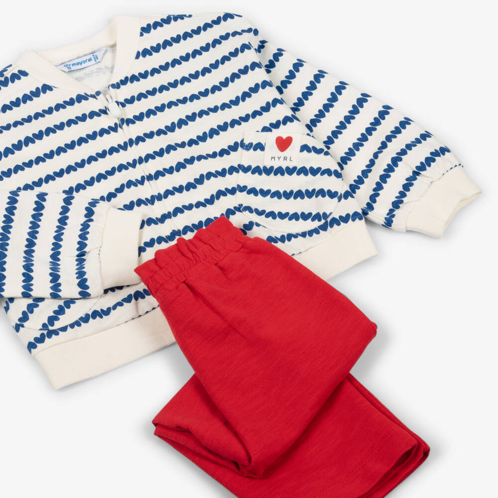 Mayoral-Girls Red & Ivory Cotton Jersey Trouser Set | Childrensalon