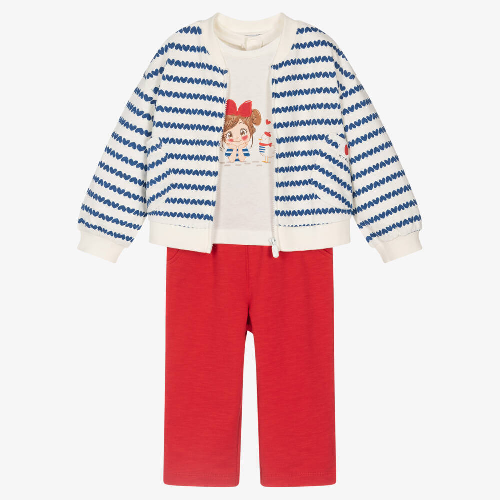 Mayoral-Girls Red & Ivory Cotton Jersey Trouser Set | Childrensalon