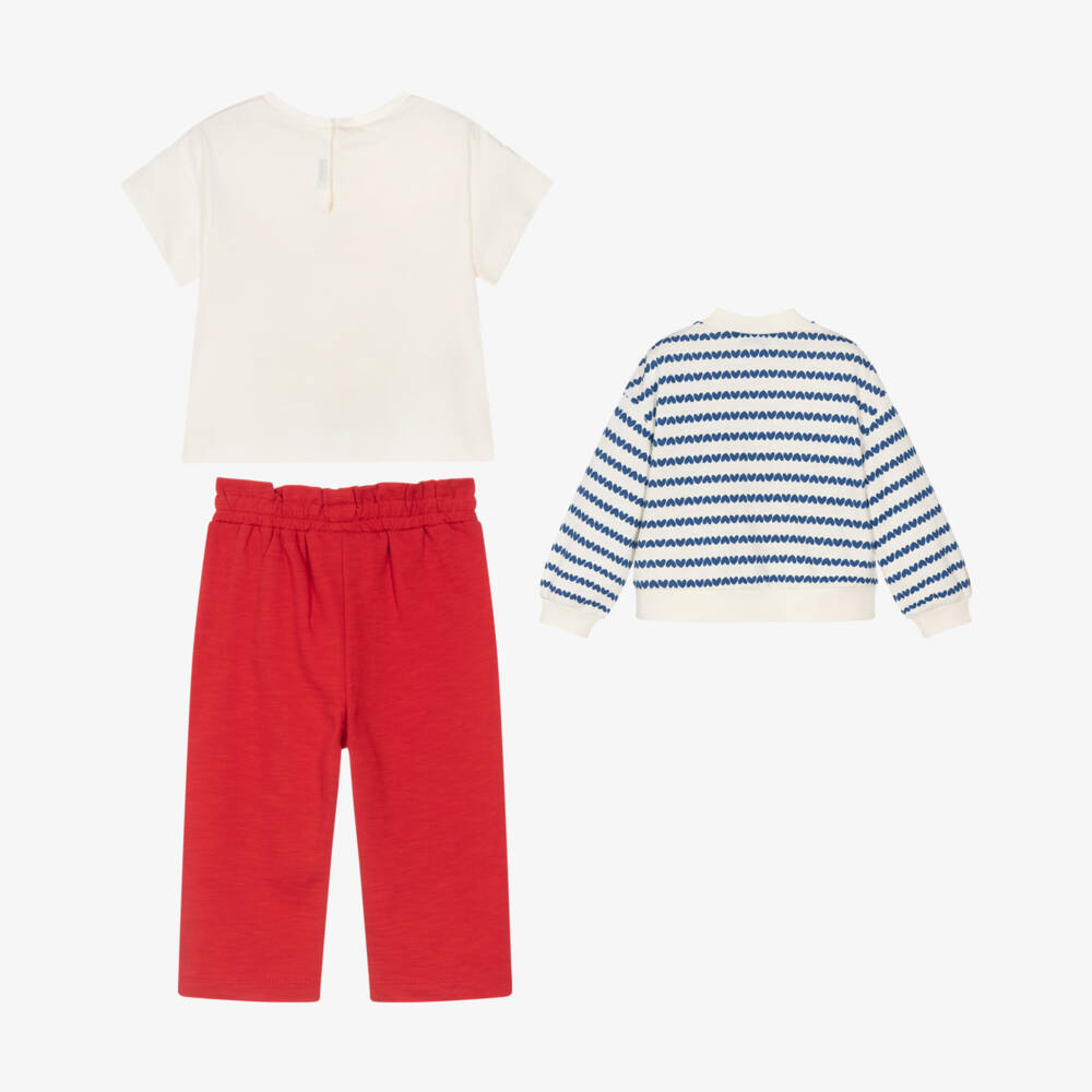 Mayoral-Girls Red & Ivory Cotton Jersey Trouser Set | Childrensalon