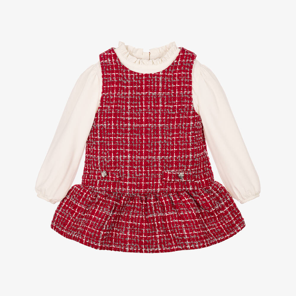 Mayoral-Girls Red & Ivory Tweed Dress | Childrensalon