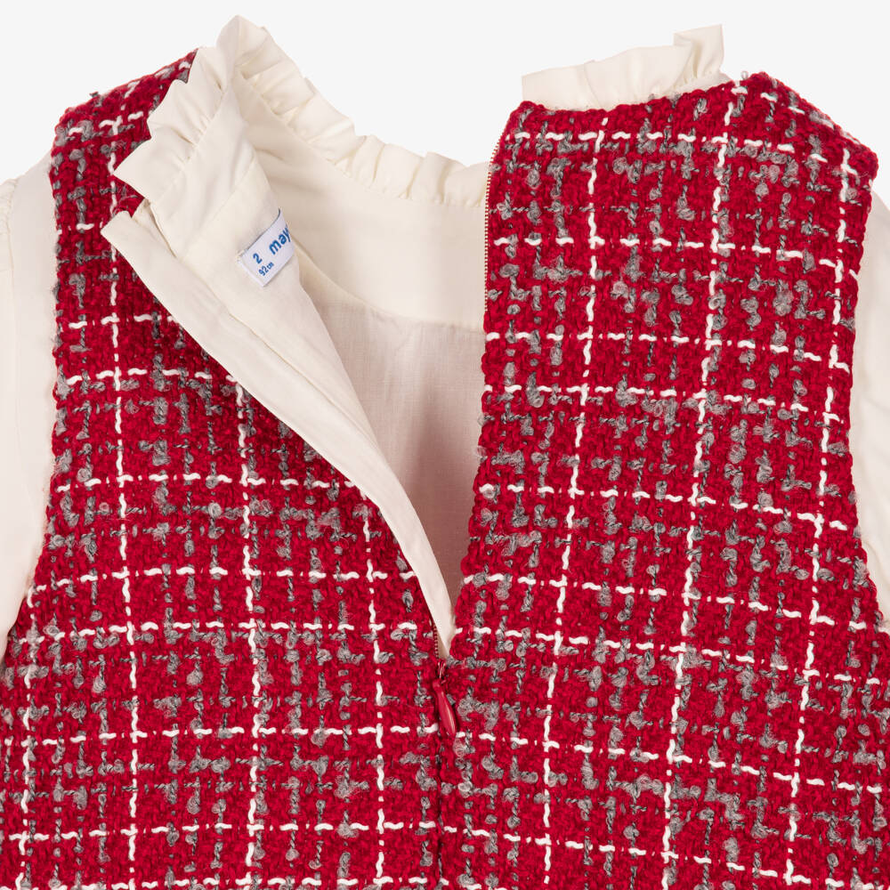 Mayoral-Girls Red & Ivory Tweed Dress | Childrensalon