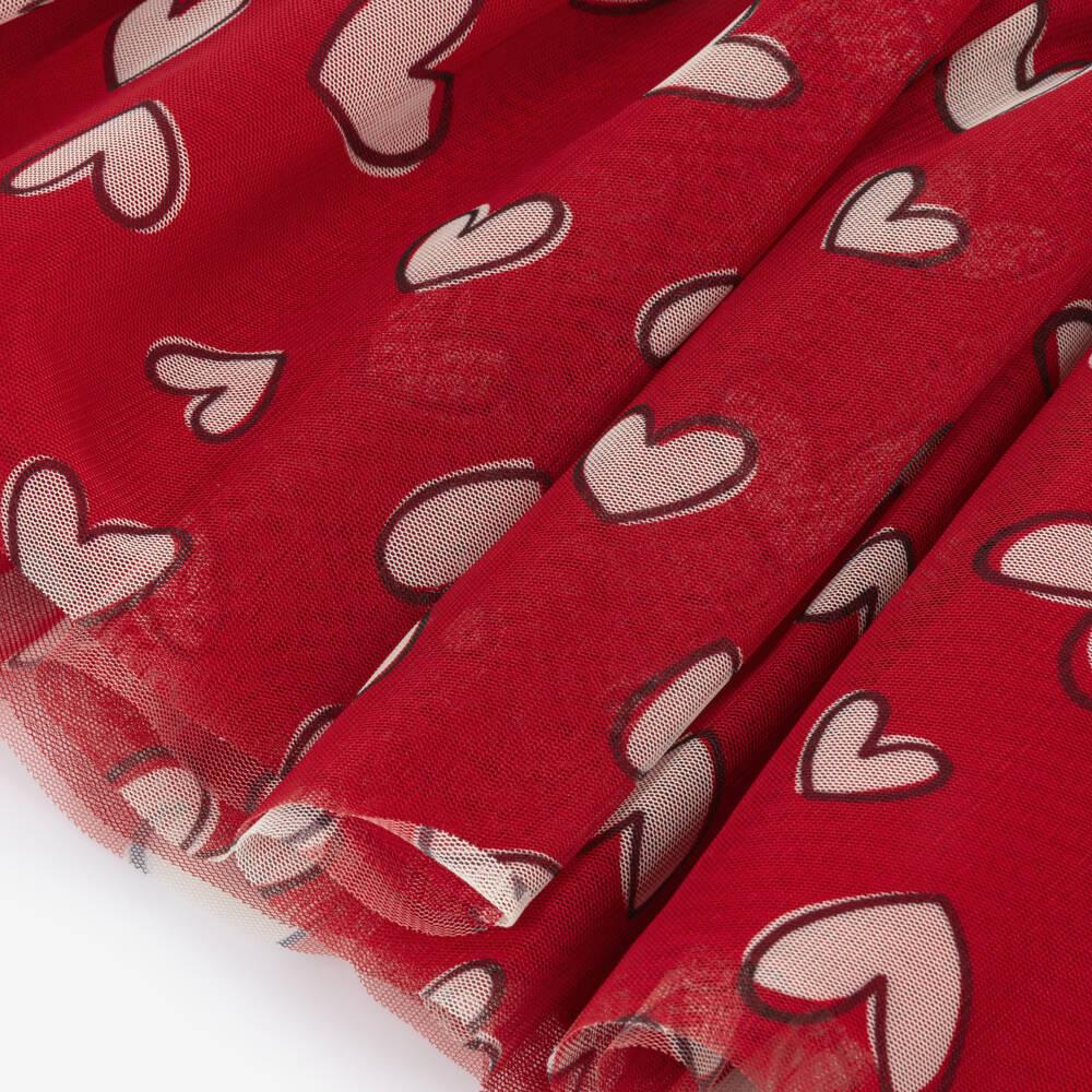 Mayoral-Girls Red Jersey & Tulle Dress with Heart Print | Childrensalon