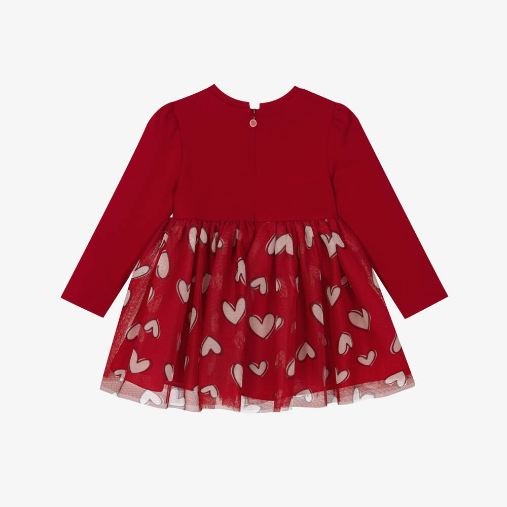 Mayoral-Girls Red Jersey & Tulle Dress with Heart Print | Childrensalon