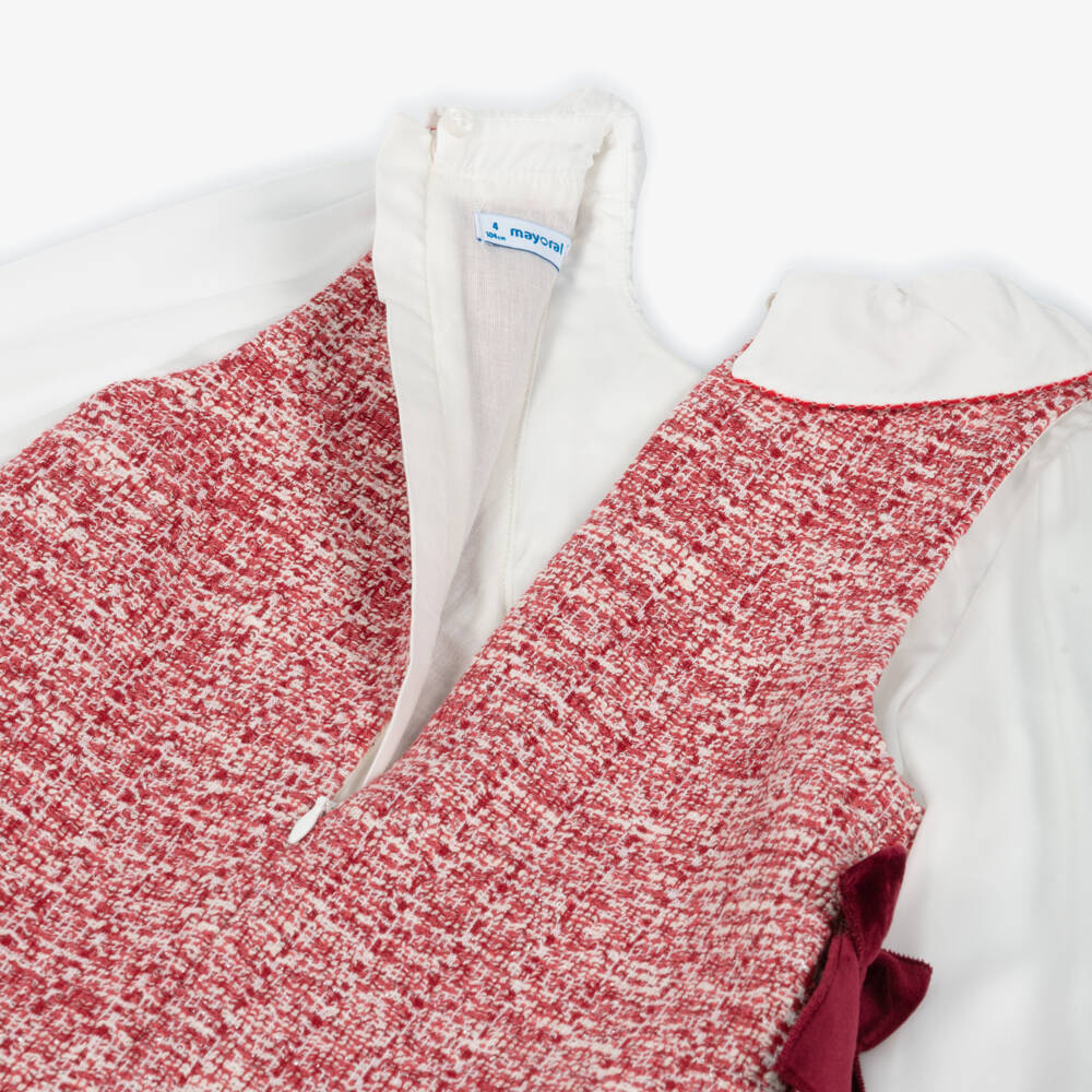 Mayoral-Платье красное из твида с бархатными бантами | Childrensalon